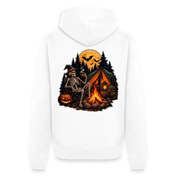Skelett Camping: Gemütlich bis in die Knochen! - Unisex Premium Bio Zip Hoodie - Weiß - Hinten - Thijin (182cm)