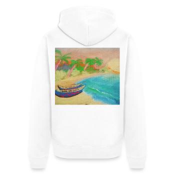 Insellandschaftsstrand und heißer Sand - Unisex Premium Bio Zip Hoodie - Weiß - Hinten - Thijin (182cm)