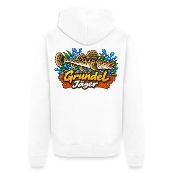 Grundeljäger Goby Hunter - Unisex Premium Bio Zip Hoodie - Weiß - Hinten - Thijin (182cm)