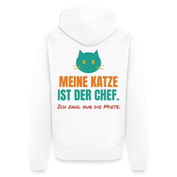 Meine Katze ist der Chef – Katzen Spruch - Unisex Premium Bio Zip Hoodie - Weiß - Hinten - Thijin (182cm)