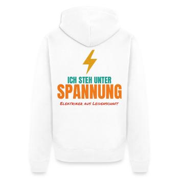Ich steh unter Spannung – Elektriker Spruch - Unisex Premium Bio Zip Hoodie - Weiß - Hinten - Thijin (182cm)
