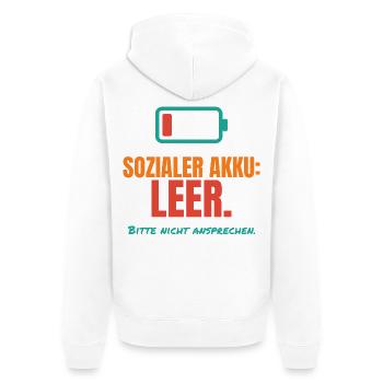 Sozialer Akku leer – Introvertiert Spruch - Unisex Premium Bio Zip Hoodie - Weiß - Hinten - Thijin (182cm)