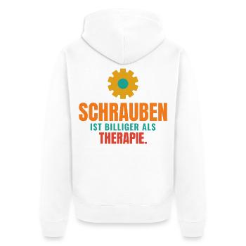 Schrauben ist billiger als Therapie - Unisex Premium Bio Zip Hoodie - Weiß - Hinten - Thijin (182cm)
