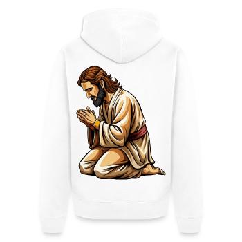 Jesus kniend und betend - Unisex Premium Bio Zip Hoodie - Weiß - Hinten - Thijin (182cm)