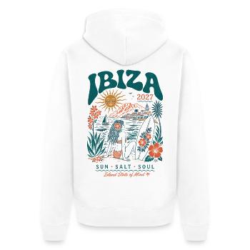 Ibiza Sun Surf 2027 - Unisex Premium Bio Zip Hoodie - Weiß - Hinten - Thijin (182cm)