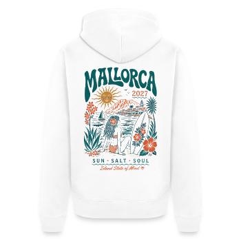 Mallorca Inselzauber 2027 - Unisex Premium Bio Zip Hoodie - Weiß - Hinten - Thijin (182cm)