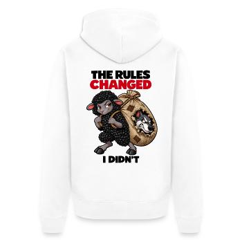 Schafe und Wolf – Die Regeln wurden geändert - Unisex Premium Bio Zip Hoodie - Weiß - Hinten - Thijin (182cm)