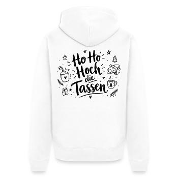 Ho Ho Hoch die Tassen – Weihnachtsspruch - Unisex Premium Bio Zip Hoodie - Weiß - Hinten - Thijin (182cm)
