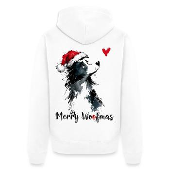 Border Collie Weihnachtsmütze Merry Woofmas Herz - Unisex Premium Bio Zip Hoodie - Weiß - Hinten - Thijin (182cm)