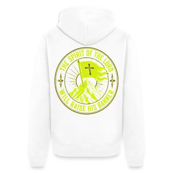 Der Geist des Herrn wird sein Banner erheben - Unisex Premium Bio Zip Hoodie - Weiß - Hinten - Thijin (182cm)