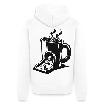 Kaffeewürfelturm - Unisex Premium Bio Zip Hoodie - Weiß - Hinten - Thijin (182cm)