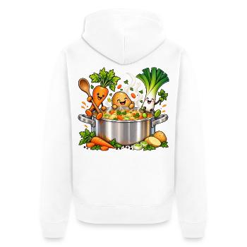Fröhliche Gemüsefreunde kochen Suppe  - Unisex Premium Bio Zip Hoodie - Weiß - Hinten - Thijin (182cm)