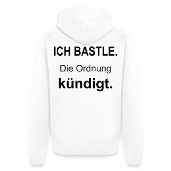 Ich bastle – Die Ordnung kündigt – schwarz - Unisex Premium Bio Zip Hoodie - Weiß - Hinten - Thijin (182cm)