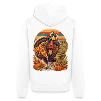 Thanksgiving-Truthahn tauscht Heu gegen Pizza - Unisex Premium Bio Zip Hoodie - Weiß - Hinten - Thijin (182cm)
