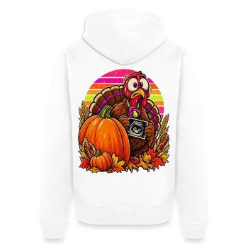 Thanksgiving Truthahn Schwangerschaftsankündigung - Unisex Premium Bio Zip Hoodie - Weiß - Hinten - Thijin (182cm)