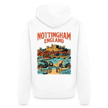 City Retro Nottingham England Castle Travel Sept - Unisex Premium Bio Zip Hoodie - Weiß - Hinten - Thijin (182cm)