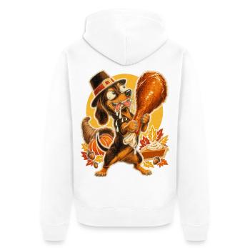 Thanksgiving Dackel mit Truthahn-Drumstick - Unisex Premium Bio Zip Hoodie - Weiß - Hinten - Thijin (182cm)