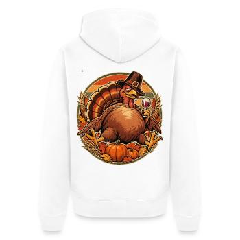 Thanksgiving Truthahn im Fresskoma - Unisex Premium Bio Zip Hoodie - Weiß - Hinten - Thijin (182cm)