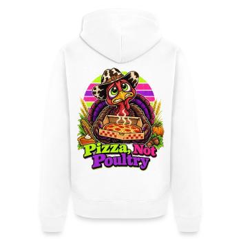 Thanksgiving-Truthahn mit Pizza-Cowboy-Spruch - Unisex Premium Bio Zip Hoodie - Weiß - Hinten - Thijin (182cm)