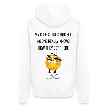 Mein Code ist wie ein Insektenzoo - Unisex Premium Bio Zip Hoodie - Weiß - Hinten - Thijin (182cm)