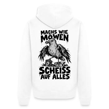 Möwe Punk Spruch Scheiss auf alles Küstenhumor - Unisex Premium Bio Zip Hoodie - Weiß - Hinten - Thijin (182cm)