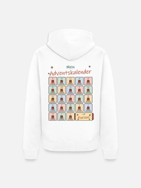 Adventskalender Schoki für Schulkinder - Unisex Premium Bio Zip Hoodie - Weiß