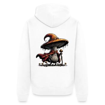 Pilz Zauberer mit Umhang - Unisex Premium Bio Zip Hoodie - Weiß - Hinten - Thijin (182cm)