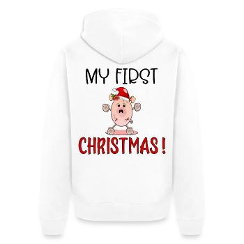 Erste Weihnachten, Ferkelbaby, Englisch - Unisex Premium Bio Zip Hoodie - Weiß - Hinten - Thijin (182cm)