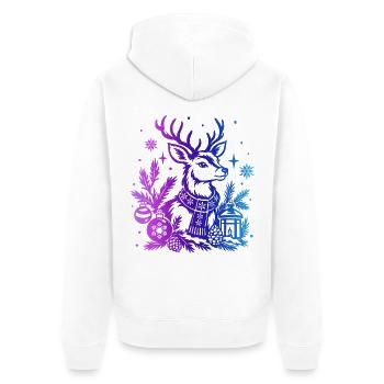 Winterhirsche mit Farbverlauf und Ornamenten - Unisex Premium Bio Zip Hoodie - Weiß - Hinten - Thijin (182cm)