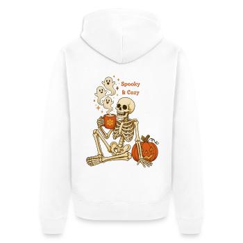 Gruseliger und gemütlicher Halloween-Skelettkaffee - Unisex Premium Bio Zip Hoodie - Weiß - Hinten - Thijin (182cm)