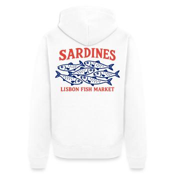 Vintage Lissabonner Fischmarkt Sardinen Portugal - Unisex Premium Bio Zip Hoodie - Weiß - Hinten - Thijin (182cm)