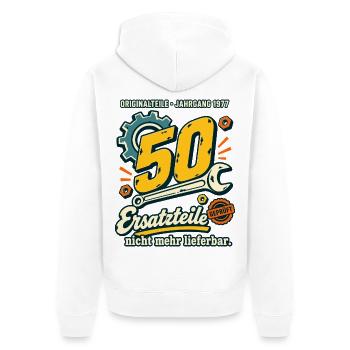 50 Jahrgang 1977 Ersatzteile - Unisex Premium Bio Zip Hoodie - Weiß - Hinten - Thijin (182cm)
