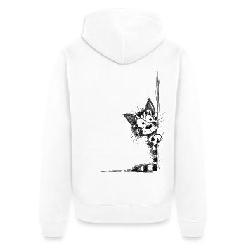 Getigerte Katze Sketch schaut um die Ecke - Unisex Premium Bio Zip Hoodie - Weiß - Hinten - Thijin (182cm)