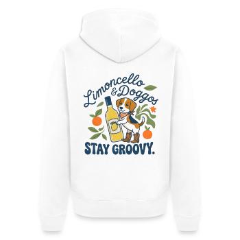 Lustiger Limoncello Stay Groovy Hund - Unisex Premium Bio Zip Hoodie - Weiß - Hinten - Thijin (182cm)