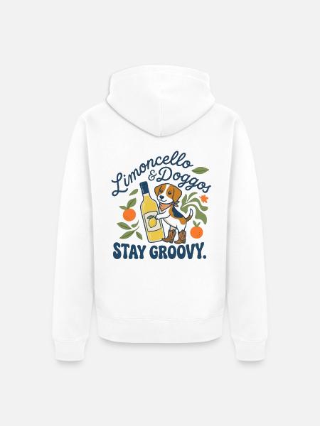Lustiger Limoncello Stay Groovy Hund - Unisex Premium Bio Zip Hoodie - Weiß