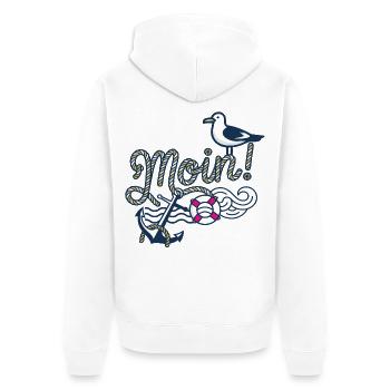 Moin mit_Moewe_und_Anker - Unisex Premium Bio Zip Hoodie - Weiß - Hinten - Thijin (182cm)