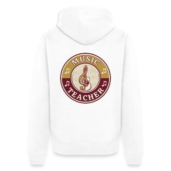 Vintage-Musiklehrer Treble Clef Gitarrenabzeichen oben - Unisex Premium Bio Zip Hoodie - Weiß - Hinten - Thijin (182cm)