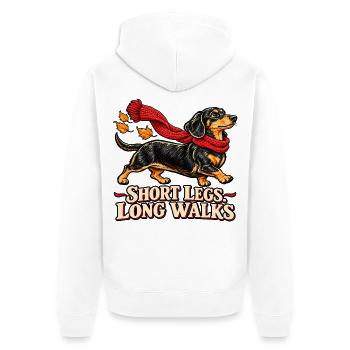 Short Legs Long Walks - Dackel mit Schal - Unisex Premium Bio Zip Hoodie - Weiß - Hinten - Thijin (182cm)