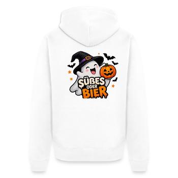 Süßes oder Bier – Lustiger Halloween Geist - Unisex Premium Bio Zip Hoodie - Weiß - Hinten - Thijin (182cm)