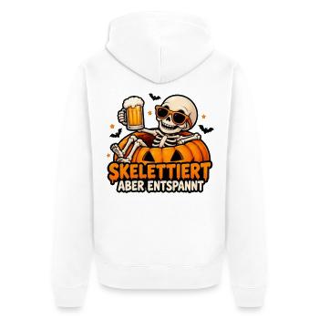 Skelettiert aber entspannt – Halloween - Unisex Premium Bio Zip Hoodie - Weiß - Hinten - Thijin (182cm)