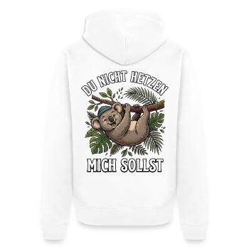 Koala Spruch Du nicht hetzen mich sollst  - Unisex Premium Bio Zip Hoodie - Weiß - Hinten - Thijin (182cm)