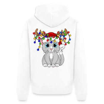 Weihnachtskatze mit Lichterkette - Unisex Premium Bio Zip Hoodie - Weiß - Hinten - Thijin (182cm)