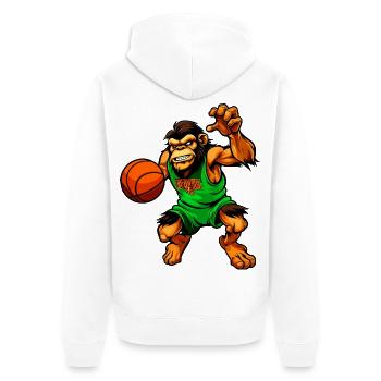 Schimpansen Basketballerin / Basketball Affe - Unisex Premium Bio Zip Hoodie - Weiß - Hinten - Thijin (182cm)