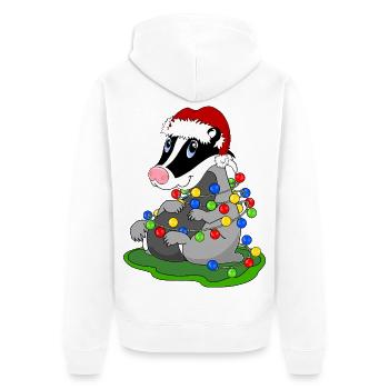 Weihnachtsdachs mit Lichterketten - Unisex Premium Bio Zip Hoodie - Weiß - Hinten - Thijin (182cm)