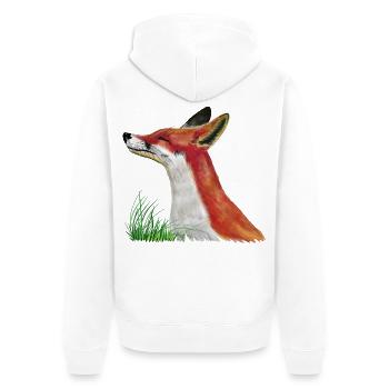 Fuchs schnuppert im Gras - Unisex Premium Bio Zip Hoodie - Weiß - Hinten - Thijin (182cm)