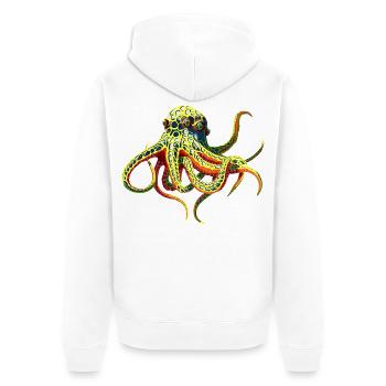 Neon-Oktopus  - Unisex Premium Bio Zip Hoodie - Weiß - Hinten - Thijin (182cm)