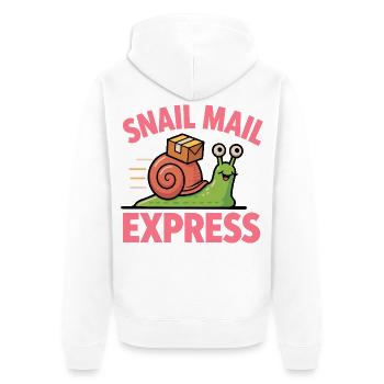 Schneckenpost – Snail Mail Express - Unisex Premium Bio Zip Hoodie - Weiß - Hinten - Thijin (182cm)