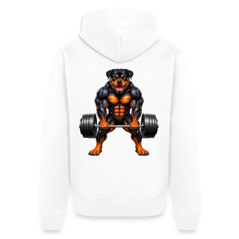Rottweiler Hund Kraft Sport Gewichtheber - Unisex Premium Bio Zip Hoodie - Weiß - Hinten - Thijin (182cm)