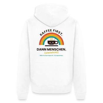 Kaffee zuerst ... ab 2. Tasse erst ansprechen - Unisex Premium Bio Zip Hoodie - Weiß - Hinten - Thijin (182cm)