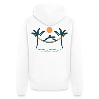 Palmenstrand Hängemattenzauber - Unisex Premium Bio Zip Hoodie - Weiß - Hinten - Thijin (182cm)